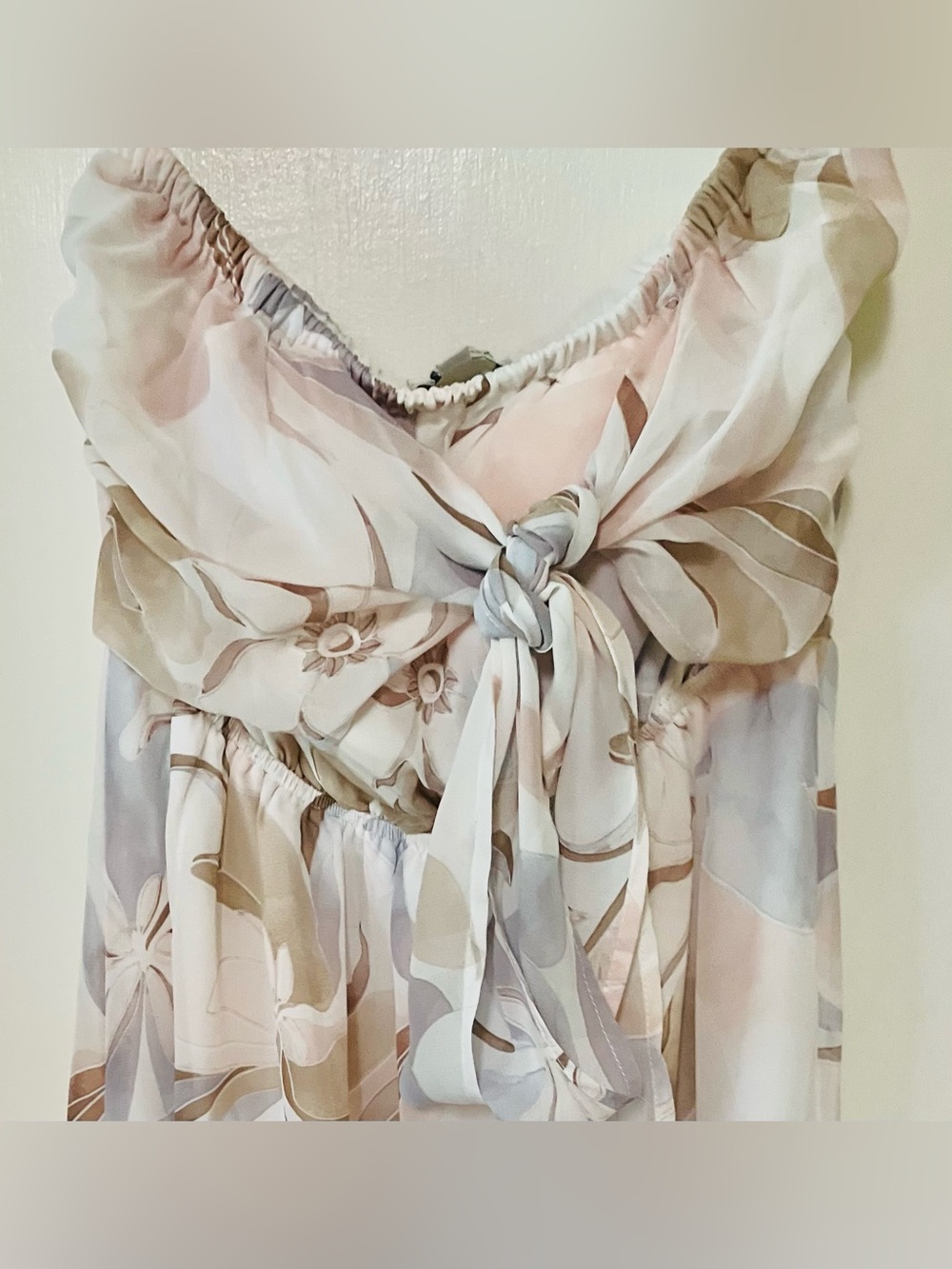 White Birch Pastel Abstract Print Strapless Maxi Dress w/ Ruffle Hem: Small - Picture 5 of 5